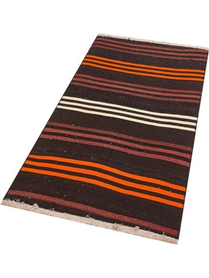 Grand Hedef Halı Anadolu El Dokuma Turncu Murdum Renk Çizgili Vintage Kilim