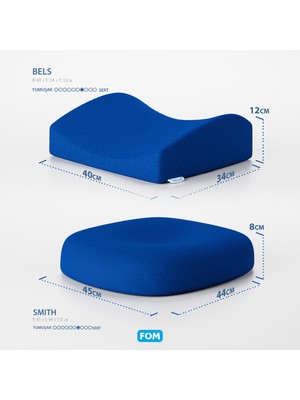 FOM Smith Ve Bels Visco Anatomik Oturma Simidi Ve Bel Destek Yastık Ofis Seti, Ortopedik, Lacivert
