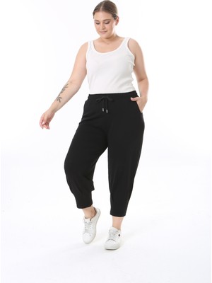 Era Lisa Kadın Büyük Beden Likralı Viskon Kapri Pantolon Rahat Kalıp Paça Detaylı