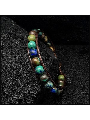 Seven Art Jewelry Doğal Taş Bileklik, Azurit Taşı Bileklik, Bohem Bileklik, Erkek Bileklik, Kadın Bileklik
