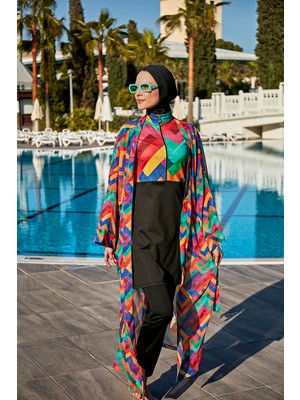 Remsa Mayo Remsa Tesettür Mayo Üzerine Tek Kaftan Kimono Pareo RP016 Tetris