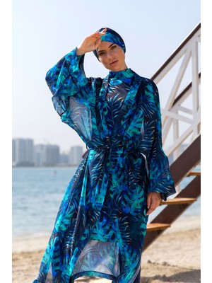 Remsa Mayo Remsa Tesettür Mayo Üzerine Tek Kaftan Kimono Pareo RP009 Tropikal