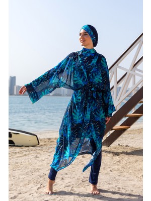 Remsa Mayo Remsa Tesettür Mayo Üzerine Tek Kaftan Kimono Pareo RP009 Tropikal