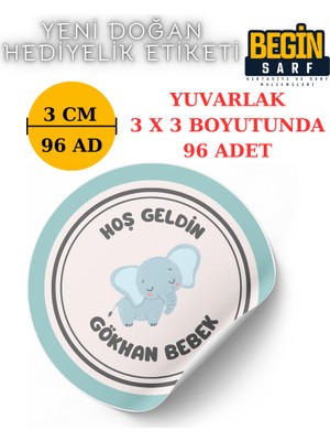 Begin Sarf 3 cm 4 cm 5cm 6 cm Yeni Doğan Bebek Hediyelik Etiketi Isim Tarih Yazılabilir Yuvarlak Etiket 008