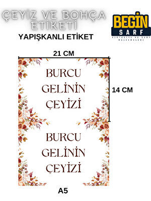 Begin Sarf A4 A5 A6 35 Adet Çeyiz Bohça Koli Paket Etiketi Isme Özel Yapışlanlı Etiket 022