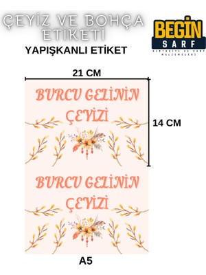 Begin Sarf A4 A5 A6 35 Adet Çeyiz Bohça Koli Paket Etiketi Isme Özel Yapışlanlı Etiket 001