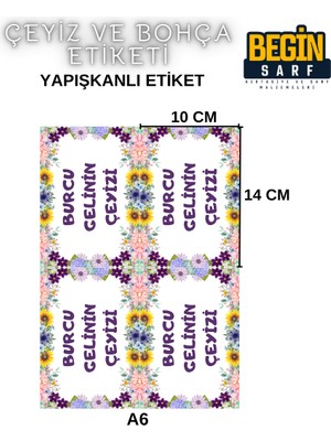 Begin Sarf A4 A5 A6 35 Adet Çeyiz Bohça Koli Paket Etiketi Isme Özel Yapışlanlı Etiket 008