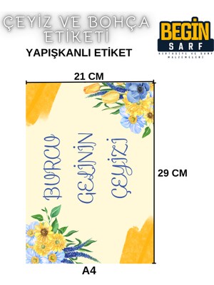 Begin Sarf A4 A5 A6 35 Adet Çeyiz Bohça Koli Paket Etiketi Isme Özel Yapışlanlı Etiket 009