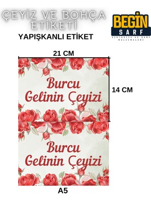 Begin Sarf A4 A5 A6 35 Adet Çeyiz Bohça Koli Paket Etiketi Isme Özel Yapışlanlı Etiket 019