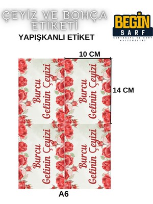 Begin Sarf A4 A5 A6 35 Adet Çeyiz Bohça Koli Paket Etiketi Isme Özel Yapışlanlı Etiket 019