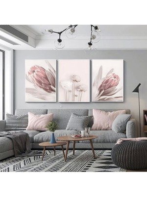 Kolaj Tasarım Modern Çiçekler: Stilize Flora Üçlü Metal Çerçeveli Tablo Seti