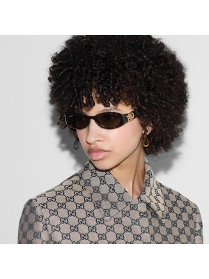 Gucci GG1660S 002 54-16 Kadın Kahverengi Mat Camlı Kahverengi Asetat Oval Güneş Gözlüğü