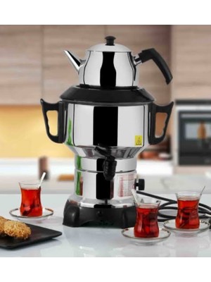 Armağan Ev Tipi Semaver Gümüş - Siyah Paslanmaz Çelik 1,5 L Demlik Kapasitesi ile Hızlı Çay Hazırlama