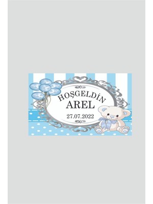 Butik Sosyetik Hoşgeldin Bebek Yapışkanlı Sticker Etiket (Erkek Için) 5x4 cm 56 Adet