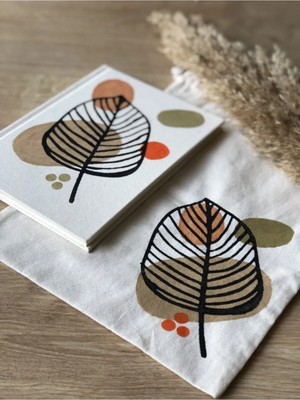 Hayat Ağacı Atölyesi "leaf Point" Kanvas Çizgisiz Defter & Bez Kese Seti / Günlük Ajanda