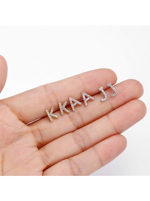 Cktjewelry Laatikui Damızlık Küpe Kız Için 14K Gül Altın Kaplama S925 Gümüş Post Cz Alfabe Harf Damızlık Küpe (Yurt Dışından)