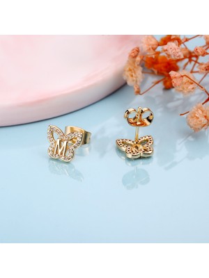 Cktjewelry Laatikui Kelebek Küpe Kız 14K Altın Kaplama S925 Gümüş Küçük Kız Küpe (Yurt Dışından)