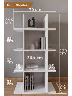 Furniqo Kt-1 Dekoratif Kitaplık, Raf Düzenleyici, Kitap Rafı, Beyaz 70X25X130 cm Kitaplık