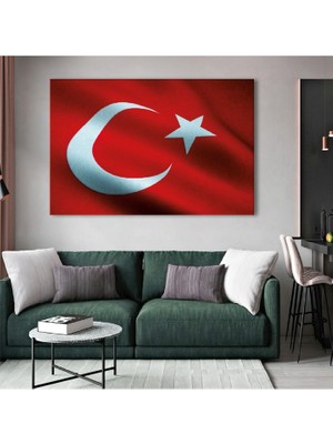 Zevahir Mobilya Dekorasyon Dalgalanan Türk Bayrağı Ahşap Şase Dijital Baskı Kanvas Tablo 120X80CM