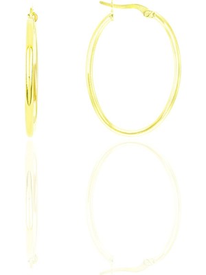 Söğütlü Silver Gümüş Altın Yaldızlı Oval Şarnel Halka Küpe  SGTL12509GOLD