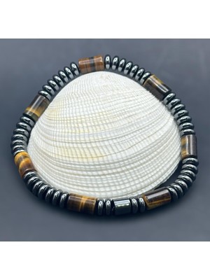 Ispartalı Doğaltaş Ve Kehribar Evi Sertifikalı Doğal Taş Erkek & Kadın Kaplangözü Taşı ve Hematit Özel Tasarım Hediye  Bileklik