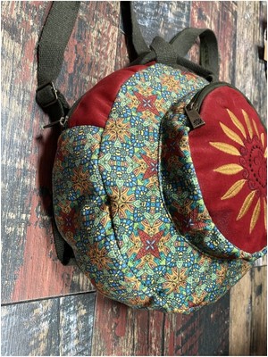 Street Bag Fargin Etnik Otantik Desenli Yuvarlak Sırt Çantası Nakışlı Bohemian Tarz Sırt Çantası