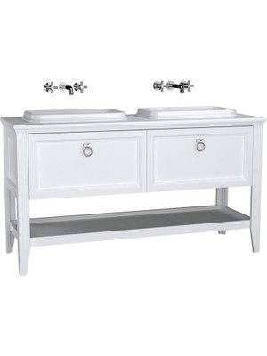 VitrA Valarte Lavabo Dolabı 150 Cm Çift Çekmeceli Tezgah Üstü Lavabolu Krom Kulplu Çift Lavabolu