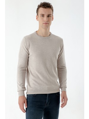 Morven  Erkek Bej Basic Bisiklet Yaka Dynamic Fit Rahat Kesim Triko
