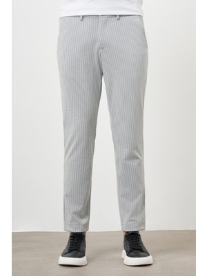 Morven  Erkek Gri Poliviskon Trend Çizgili Slim Fit Örme Spor Pantolon