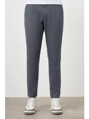 Morven  Erkek Lacivert Poliviskon Trend Pileli Slim Fit Spor Pantolon