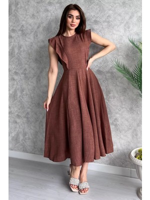 Julude Kahve Kadın Bisiklet Yaka Kiloş Elbise P-00003873