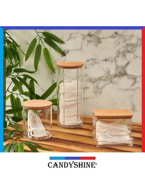 Candy Shine Ahşap Kapak 3'lü Organizer Set Modern Pamukluk Banyo Düzenleyici Şık 3'lü Pamukluk Set