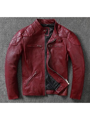 Nyc Vintage Motosiklet Şarap Kırmızı Renk  Deri Mont