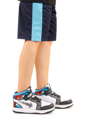 Kiko Kids Tesan Cırtlı Erkek Çocuk Spor Ayakkabı Siyah Beyaz Turkuaz Mikrofiber Taban Poliüretan