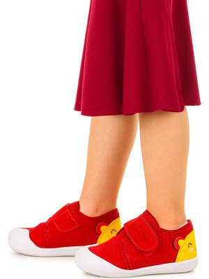 Kiko Kids Catly Kız Bebek Cırtlı Panduf Ayakkabı Kırmızı Tekstil Materyal ile Rahat Kullanım