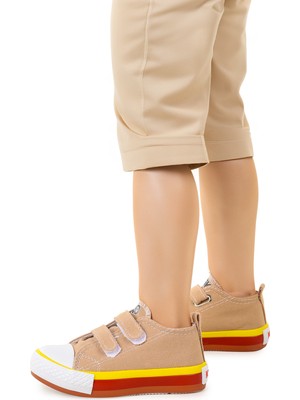 Kiko Kids Linen Cırtlı Erkek Bebek Keten Spor Ayakkabı Bej