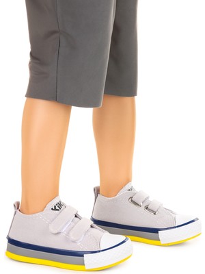 Kiko Kids Linen Cırtlı Erkek Bebek Keten Spor Ayakkabı Gri