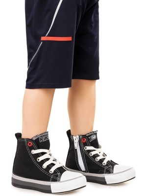 Kiko Kids Tinna Bağcıklı Erkek Bebek Boğazlı Keten Spor Ayakkabı Siyah