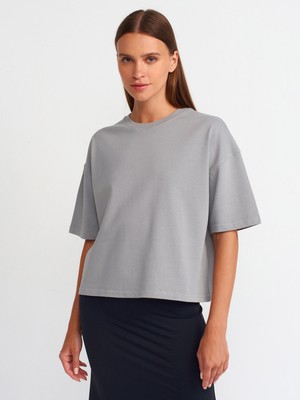Dilvin 31017 Kısa Kollu Pamuklu T-Shirt-Gri