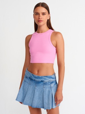 Dilvin 20820 Dikiş Efektli Crop Top-Pembe