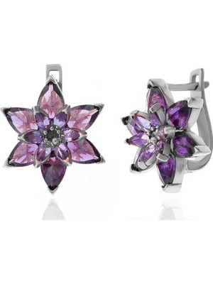 Aya Diamond Gümüş Mor Lotus Çiçeği Kadın Küpe