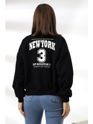 Endies Baskılı Oversize Şardonlu Sweatshirt 21497 Siyah