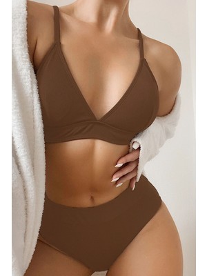 Angelsin Ayarlanabilir Askılı Üçgen Tasarım Yüksek Bel Bikini Takımı