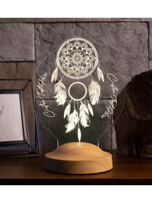 Sevgi Lambası Dreamcatcher Gece Lambası Kişiye Özel Hediye, Düş Kapanı Rüya Kapanı Kişiselleştirilmiş LED Lamba, Chakra Ev ve Oda Dekoru