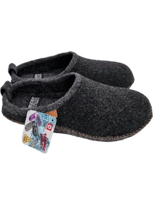 Gezer Erkek Siyah Yün Keçe Çok Hafif Kaymaz Ortopedik Taban Yumuşak Kışlık Ev Terliği