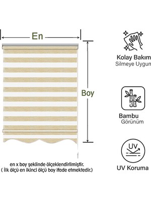 Mekstor Soft Bamboo Krem Beyaz Kırçıllı Zebra Perde ( Etek Dilimli )