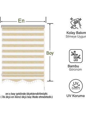 Mekstor Soft Bamboo Krem Beyaz Kırçıllı Zebra Perde ( Etek Boncuklu )