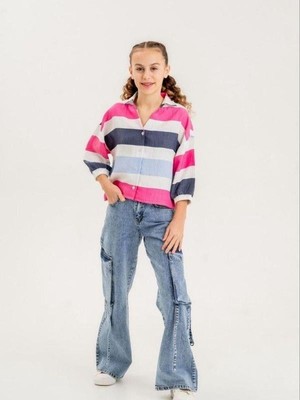 Zekids Kız Çocuk Latikli Çizgili Gömlek