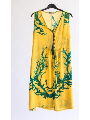 Gils Butik Mercan Desenli Sarı Elbise