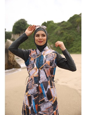 Emayo Tam Kapalı Tesettür Mayo Deniz Mayosu 2002 Emel Lacivert Gri